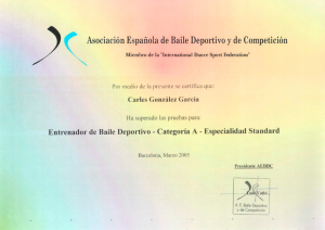 Título de Entrenador de Baile Deportivo - Cat. A Standard - Perfil personal de Carles González (Profesor, entrenador y formador de Baile)