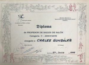 Título de Profesor de Bailes de Salón Associate - Perfil personal de Carles González (Profesor, entrenador y formador de Baile)
