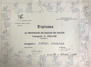 Título de Profesor de Bailes de Salón Fellow Latinos - Perfil personal de Carles González (Profesor, entrenador y formador de Baile)