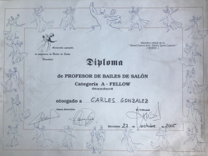 Título de Profesor de Bailes de Salón Fellow Standard - Perfil personal de Carles González (Profesor, entrenador y formador de Baile)