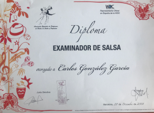 Título de Examinador de Salsa - Perfil personal de Carles González (Profesor, entrenador y formador de Baile)