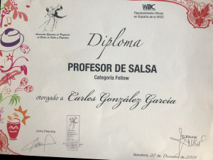 Título de Profesor de Salsa Fellow de Baile Deportivo - Perfil personal de Carles González (Profesor, entrenador y formador de Baile)